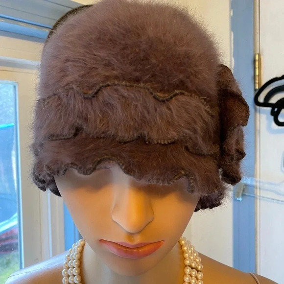 Dalia Angora Blend Soft Stretchy Fuzzy Fur Brown Womens Hat One Size Fits Most - Picture 5 of 8